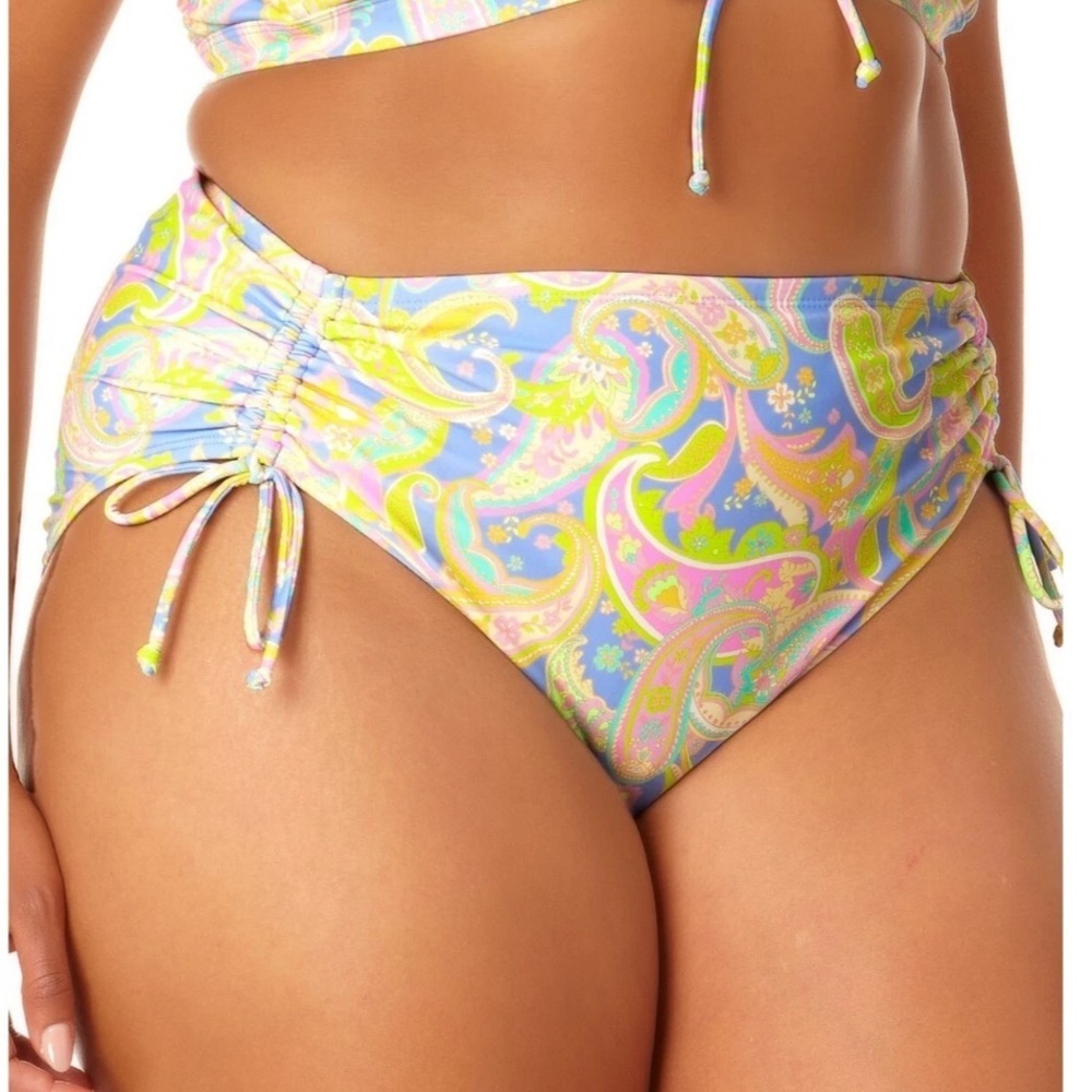 California High Waist Drawstring Full Bottom Pastel Paisley Swim Separate